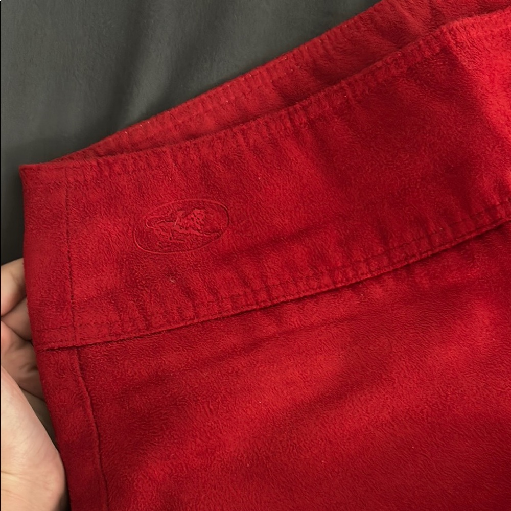 Red suede lowrise pants
